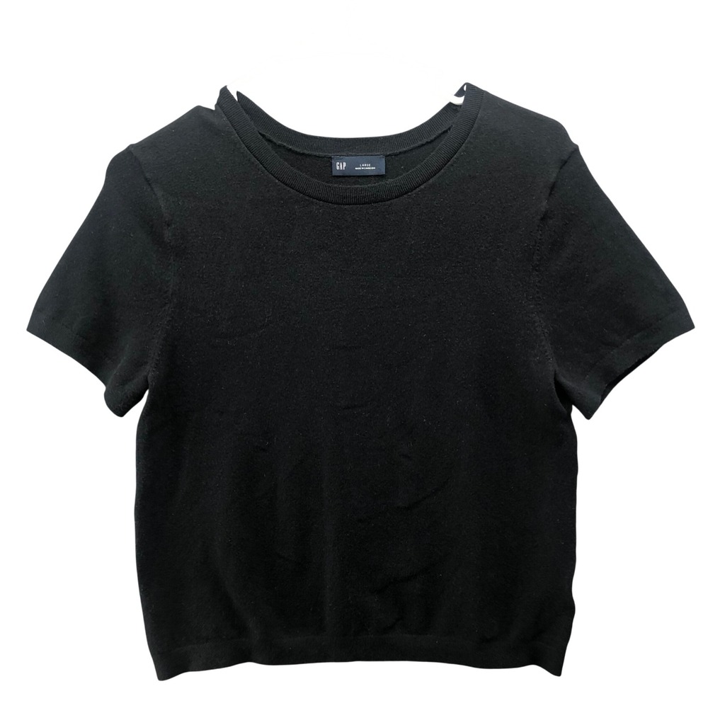 Gap Cashsoft‎ Stretch Baby T-Shirt Womens L Black Short Sleeve Sweater Crewneck
